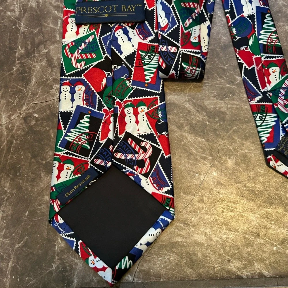 Prescot Bay silk Christmas tie with snowmen - Picture 2 of 6